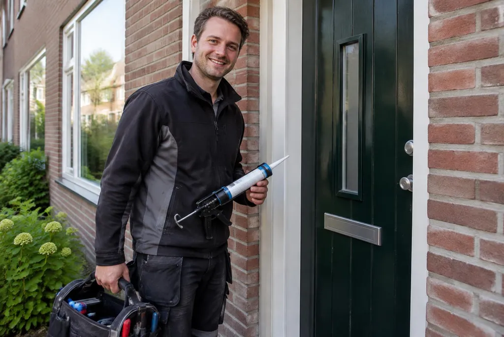 Vakman van Kitbedrijf Zevenhoven bij de voordeur van een woning